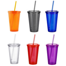 Load image into Gallery viewer, 2019 New 500ml Double-walled Ice Cold Drink Coffee Juice Tea Cup Reusable Smoothie Plastic Iced Tumbler Travel Mug With Straw
