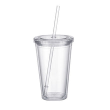 Load image into Gallery viewer, 2019 New 500ml Double-walled Ice Cold Drink Coffee Juice Tea Cup Reusable Smoothie Plastic Iced Tumbler Travel Mug With Straw
