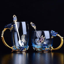Load image into Gallery viewer, Blue Rose Enamel Crystal Cup Flower Tea Glass High-grade Glass Cup Flower Mug with Handgrip Perfect Gift For Lover Wedding
