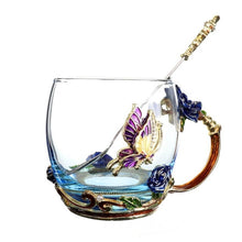 Load image into Gallery viewer, Blue Rose Enamel Crystal Cup Flower Tea Glass High-grade Glass Cup Flower Mug with Handgrip Perfect Gift For Lover Wedding
