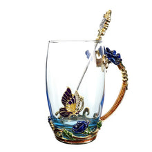 Load image into Gallery viewer, Blue Rose Enamel Crystal Cup Flower Tea Glass High-grade Glass Cup Flower Mug with Handgrip Perfect Gift For Lover Wedding
