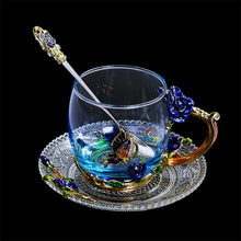 Load image into Gallery viewer, Blue Rose Enamel Crystal Cup Flower Tea Glass High-grade Glass Cup Flower Mug with Handgrip Perfect Gift For Lover Wedding
