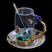 Load image into Gallery viewer, Blue Rose Enamel Crystal Cup Flower Tea Glass High-grade Glass Cup Flower Mug with Handgrip Perfect Gift For Lover Wedding
