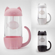 Load image into Gallery viewer, Taza de vidrio encantadora gato de té con filtro de pescado Filtro de taza de vidrio filtro Infusor de té taza hogar Oficina contenedor regalo
