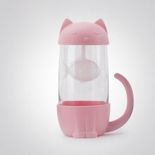 Load image into Gallery viewer, Taza de vidrio encantadora gato de té con filtro de pescado Filtro de taza de vidrio filtro Infusor de té taza hogar Oficina contenedor regalo
