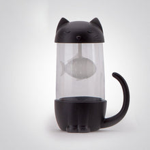 Load image into Gallery viewer, Taza de vidrio encantadora gato de té con filtro de pescado Filtro de taza de vidrio filtro Infusor de té taza hogar Oficina contenedor regalo
